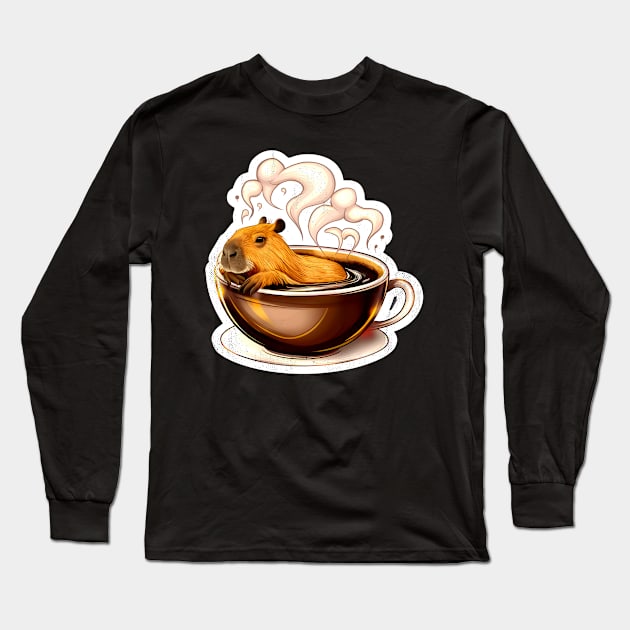 Caffeinated Capybara - Coffee and Naps Combined Design Long Sleeve T-Shirt by JJDezigns